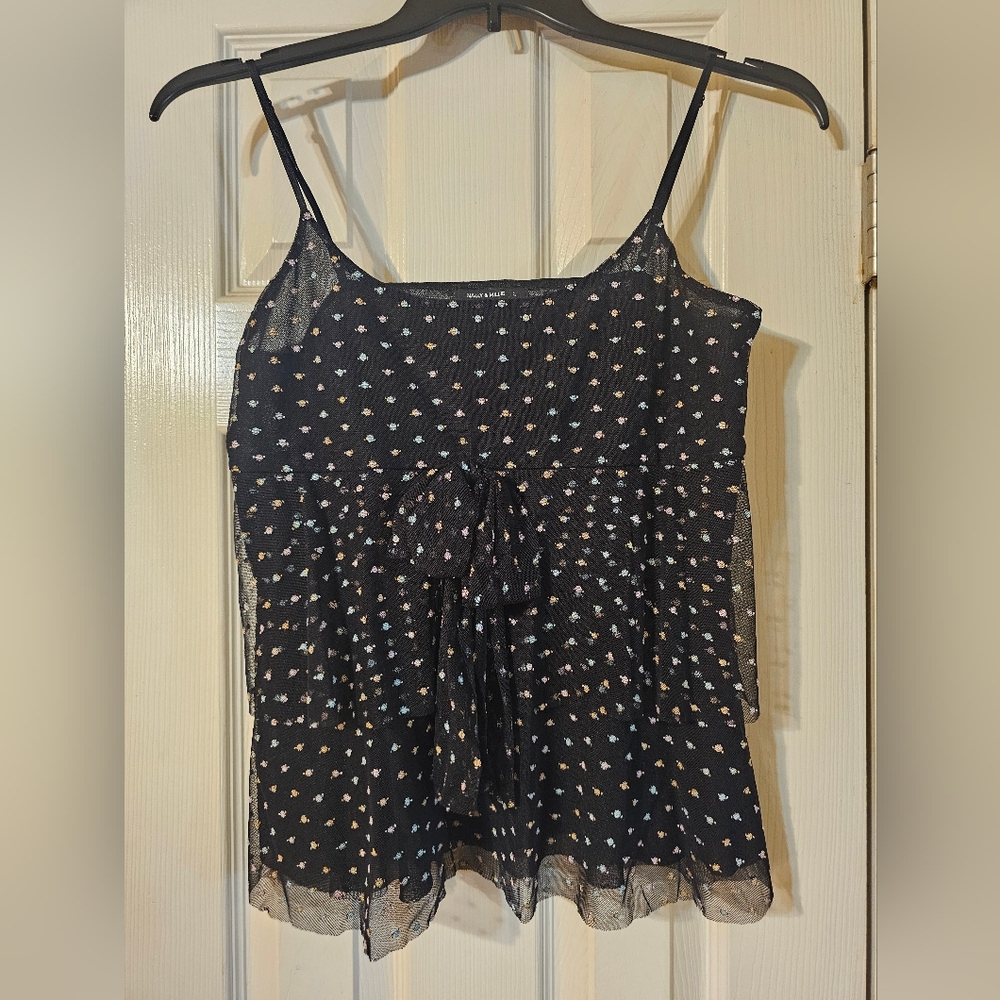Black Spaghetti Strap Top With Adjustable Straps, Babydoll Style, Junior Size L